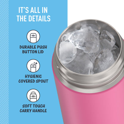 THERMOS FUNTAINER 16 Ounce Stainless Steel Vacuum Insulated Bottle with Spout and Locking Lid, Neon Pink