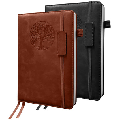 256 Pages Journal Notebook [2 Pack], A5 Leather Notebooks for Work, School, 100GSM College Ruled Journals Lined Pages, VALIDASS Meeting Laboratory Notebook for Women,Men(Black_Brown)