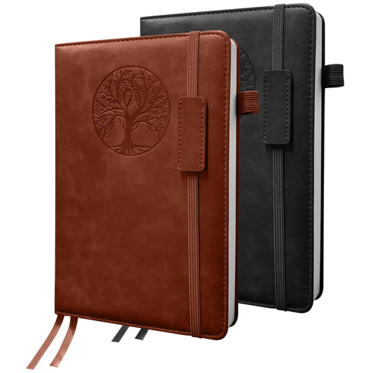 256 Pages Journal Notebook [2 Pack], A5 Leather Notebooks for Work, School, 100GSM College Ruled Journals Lined Pages, VALIDASS Meeting Laboratory Notebook for Women,Men(Black_Brown)