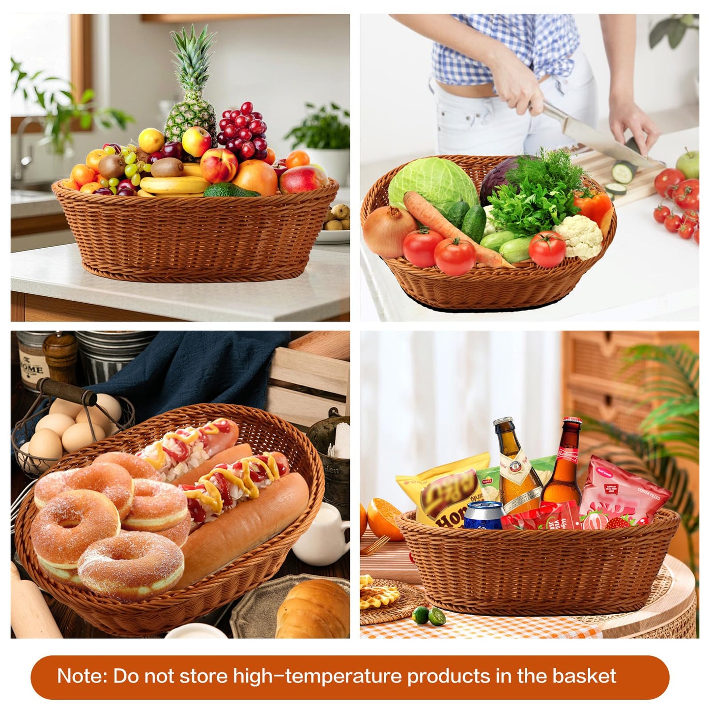 Boensi Wicker Basket, 38x28x12cm Gift basket empty/Fruit Basket – Perfect for Kitchen Storage,Christmas Gift,Table Centerpieces, Serving Bread, Fruit & Vegetable