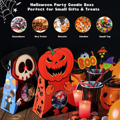Giiffu Halloween Treat Boxes – 54 Bulk Candy Goodie Bags for Kids with Clear Window, 9 Cute Designs for Party Favourites, Classroom Exchange & Trick-or-Treating