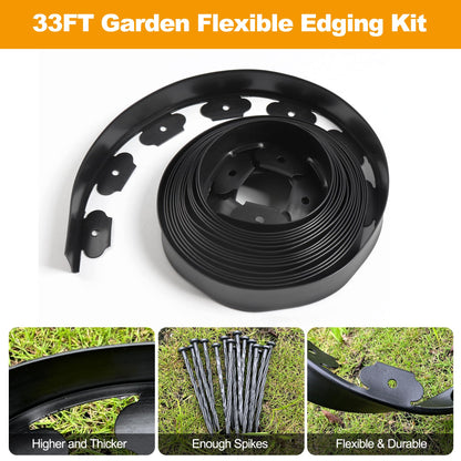2 inch Tall Landscape Edging No Dig 33FT Garden Edging with 30 Spikes, Landscape Edging Border for Landscaping, Lawn, Flower Beds, Grass, Yard (2inch 33ft)