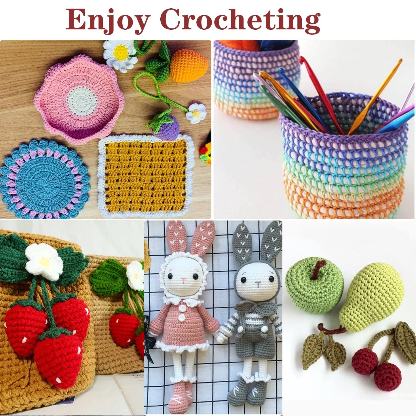 58 PC Crochet Kit for Beginners Knitting & Crochet Supplies,Premium Crocheting Kit Includes 5 Spools Crochet Yarn, 21 Crochet Hooks,6 Needes and 1 Crochet Case, Crochet Kits for Starter Adults Kids