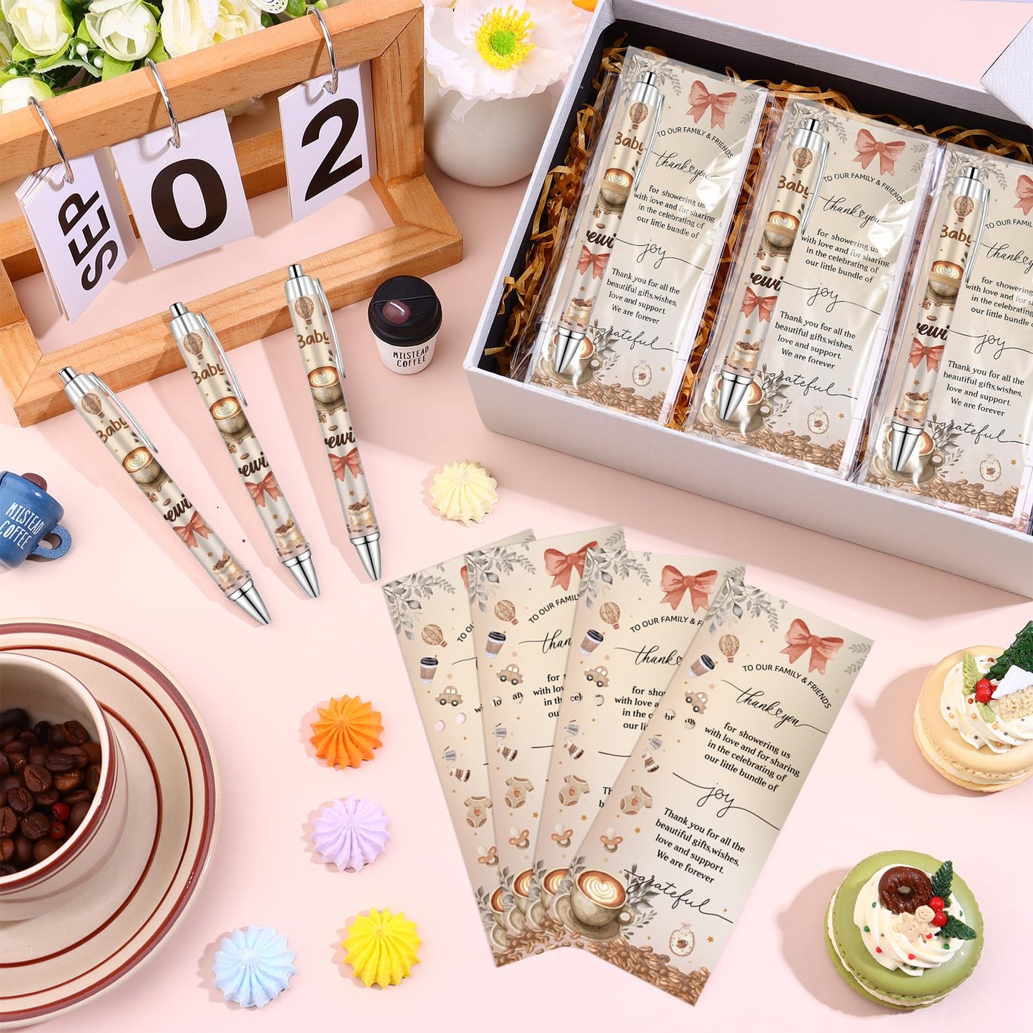 50 Set Coffee Babys Shower Favors for Guests A Baby Is Brewing Coffee Theme Ballpoint Pens Thank You Greeting Cards Baby Shower Gifts for Boy Girl Gender Reveal Party Guest Souvenirs Prizes