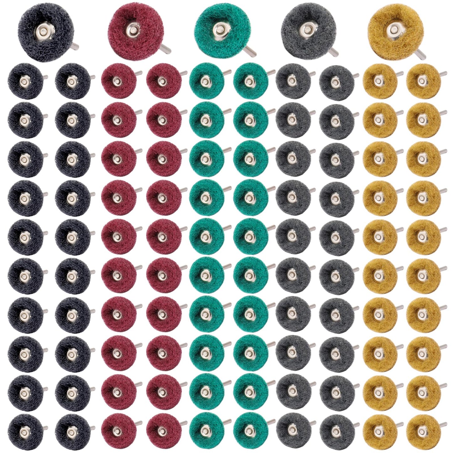 100 PCS Abrasive Buffing Wheels,1 inch Polishing Wheel Set for Proxxon Dremel Rotary Tool Accessory-1/8'' Shank