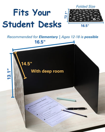 4 Plastic Black Privacy Folders for Students — Durable — Desk Divider Privacys Panel, Easy-Store Privacy Shields for Student Desks, Testing Dividers for Classroom, Test Divider for Student Desks