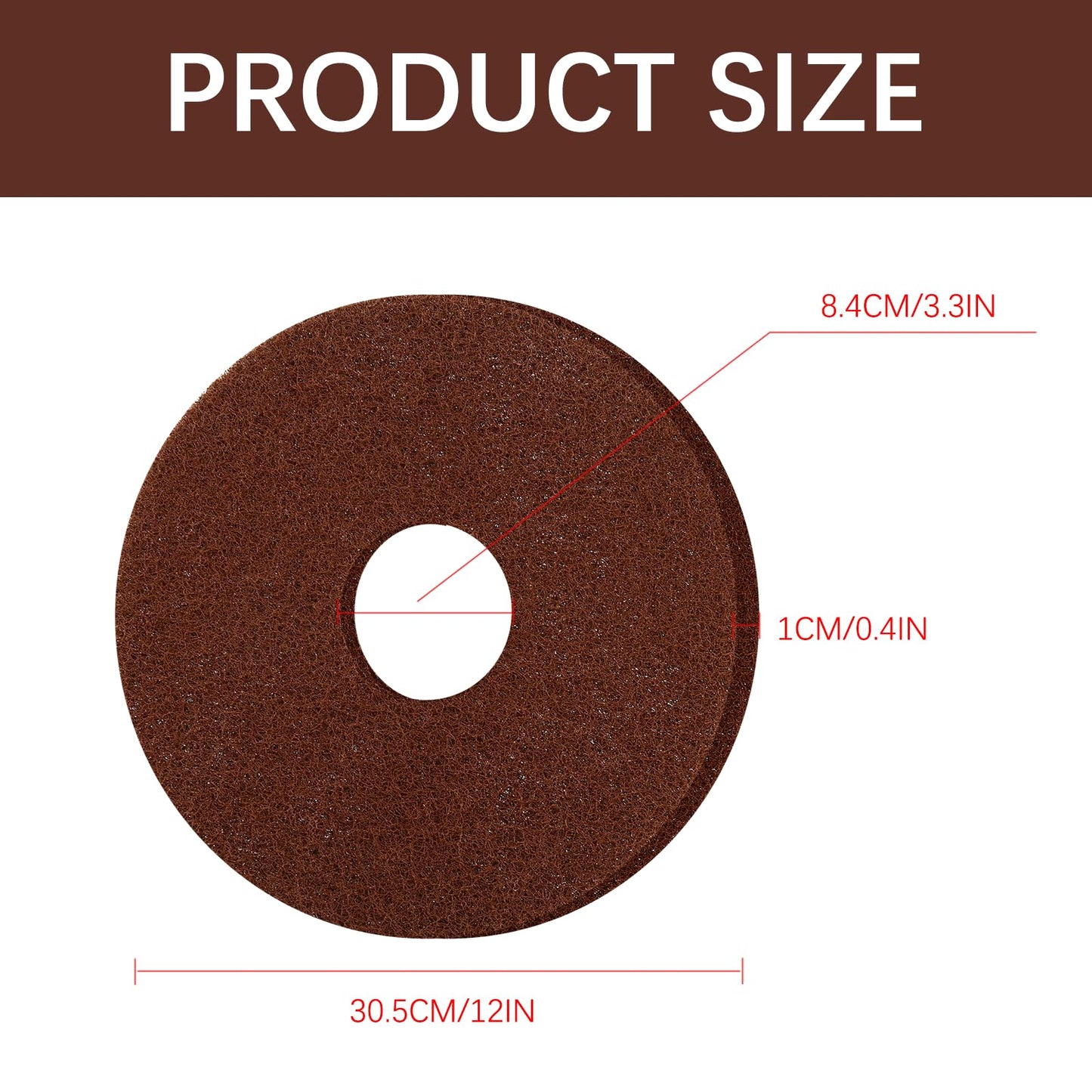 The Orbiter Brown Scrub Pad, Part Number 437049, has a Diameter of 12 inches(1 Pack). Used with The for Oreck Commercial Orbiter Hard Floor Cleaner Machine ORB550MC.