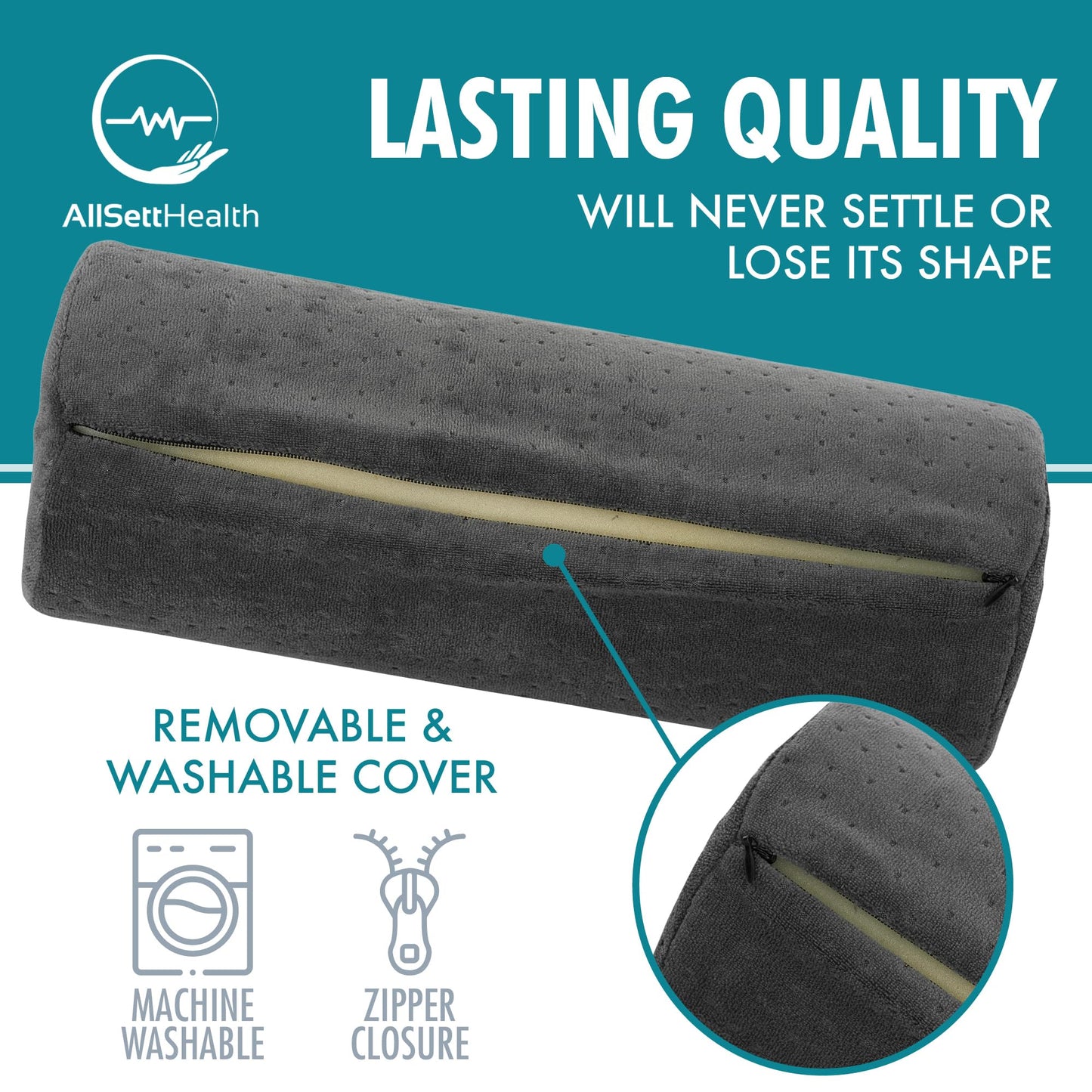 All Sett Health Bamboo Gray Round Cervical Roll Cylinder Bolster Pillow with Removable Washable Cover Ergonomically Designed for Head Neck Back and Legs || Ideal for Spine and Neck Support During Sleep