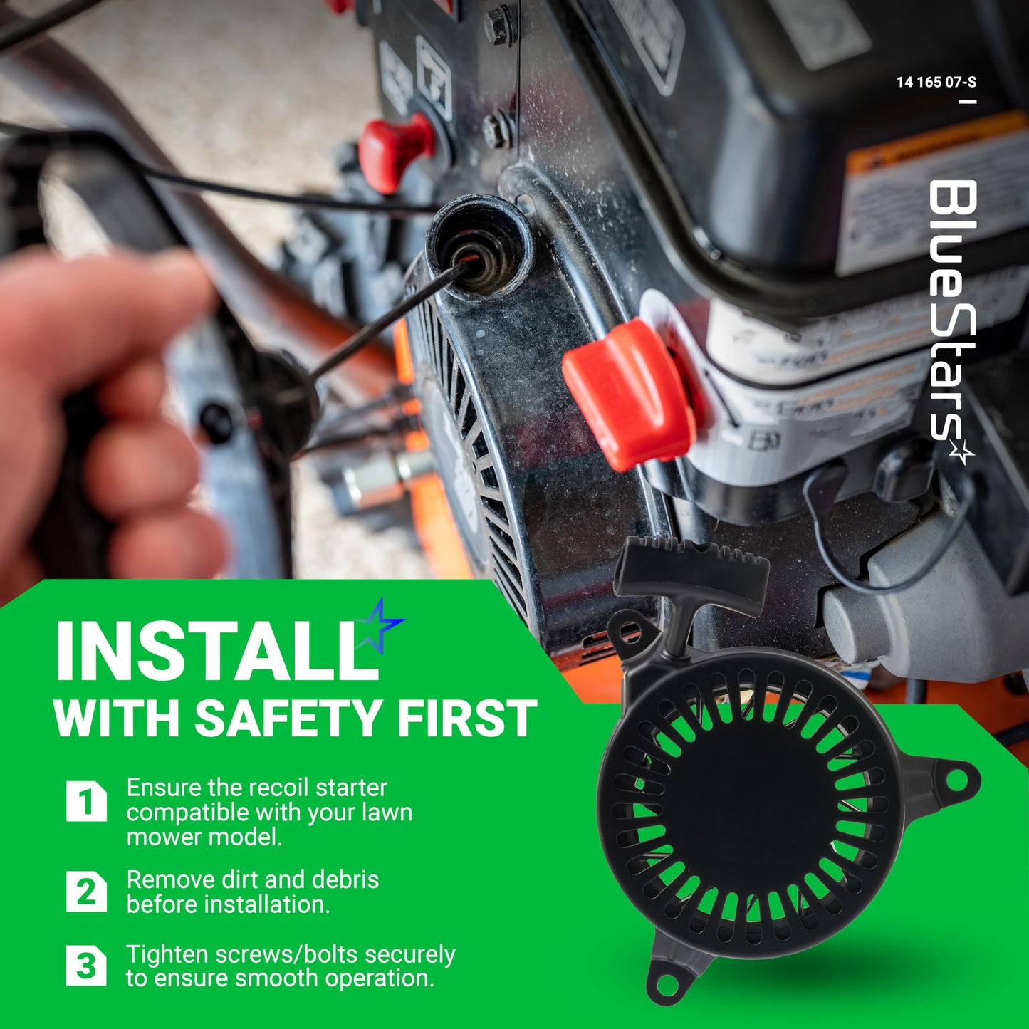 BlueStars 14 165 07-S Recoil Starter Pull Start - for Kohler XT149 XT173 XT650 XT675 XT775 XT800 XT-6 XT-7 Lawn Mower - Replace 14 165 01, 14 165 01-S, 14 165 07