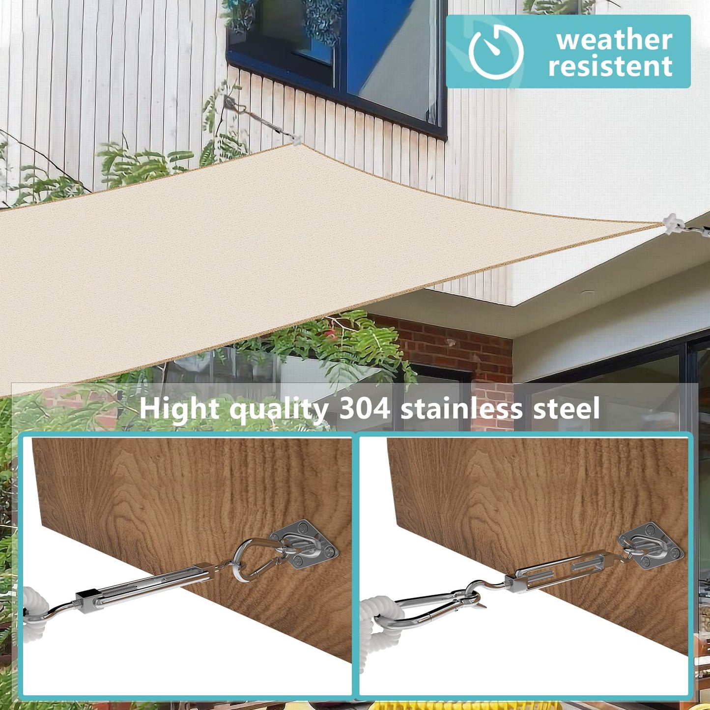 Sun Sail Hardware Kit, 5 Inch 304 Marine Grade Stainless Steel Sun Shade Sail Hardware Kit for Triangle/Rectangle/Square Sun Shade Sails Installation (40 PCS）