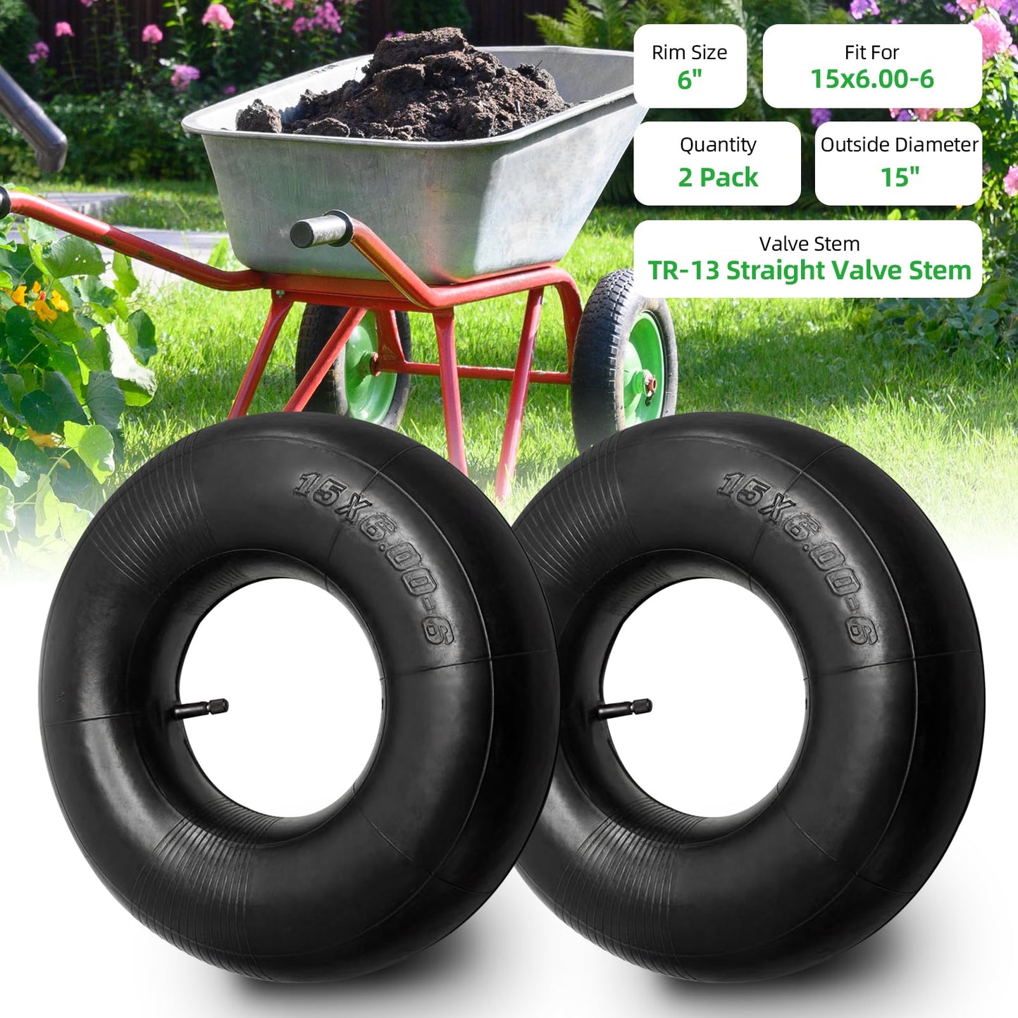 Artilife 2 Pack 15 x 6 00 6 Tire Tube,15X6.00-6 Inner Tube with TR-13 Valve Stem for Lawn Mower, ATVs, Go-Karts and more