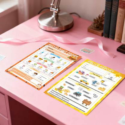 Pretend Play Notepads 6 Pack Playtime Pads Pretend Notebooks Imaginative Restaurant Doctor Police Vet Dentist Role Play Game Notepads for Boys & Girls