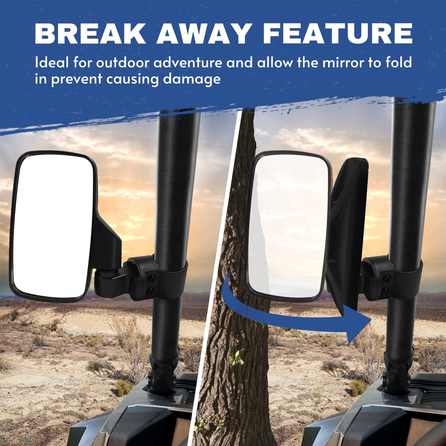 UTV Side Mirrors with 1.65" to 2" Roll Cage Bar, 360° Rotate Adjustable Rearview Mirror, Side by Side Mirrors for Polaris RZR Ranger Kawasaki Yamaha Pioneer 2020 (2 Pack)