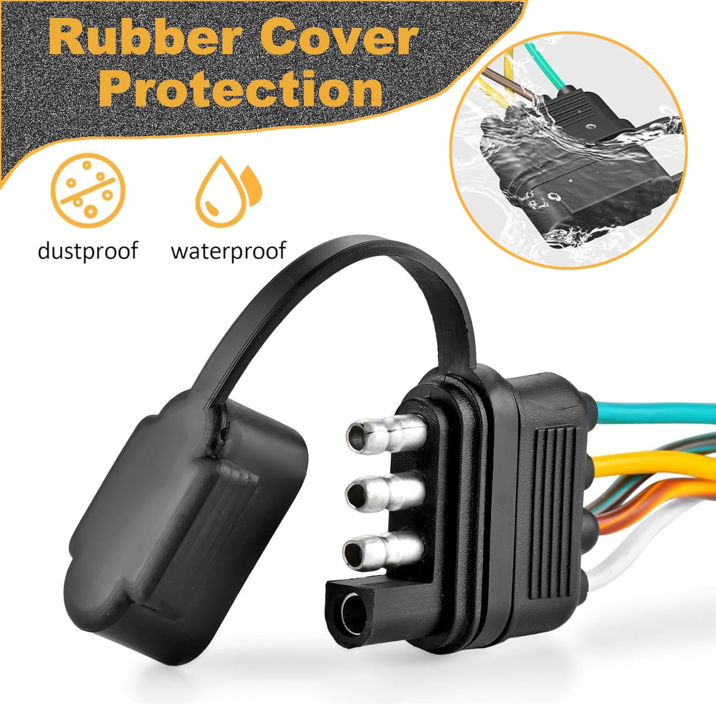 4 Pin 5 Wire Trailer Wiring Harness, 22FT Trailer Connector Light Kit 4 Pin,Boat Trailer Wiring Harness, for Connection Both-Side Taillights of Trailer Boat RV ATV w/Nylon Net Tube Protection