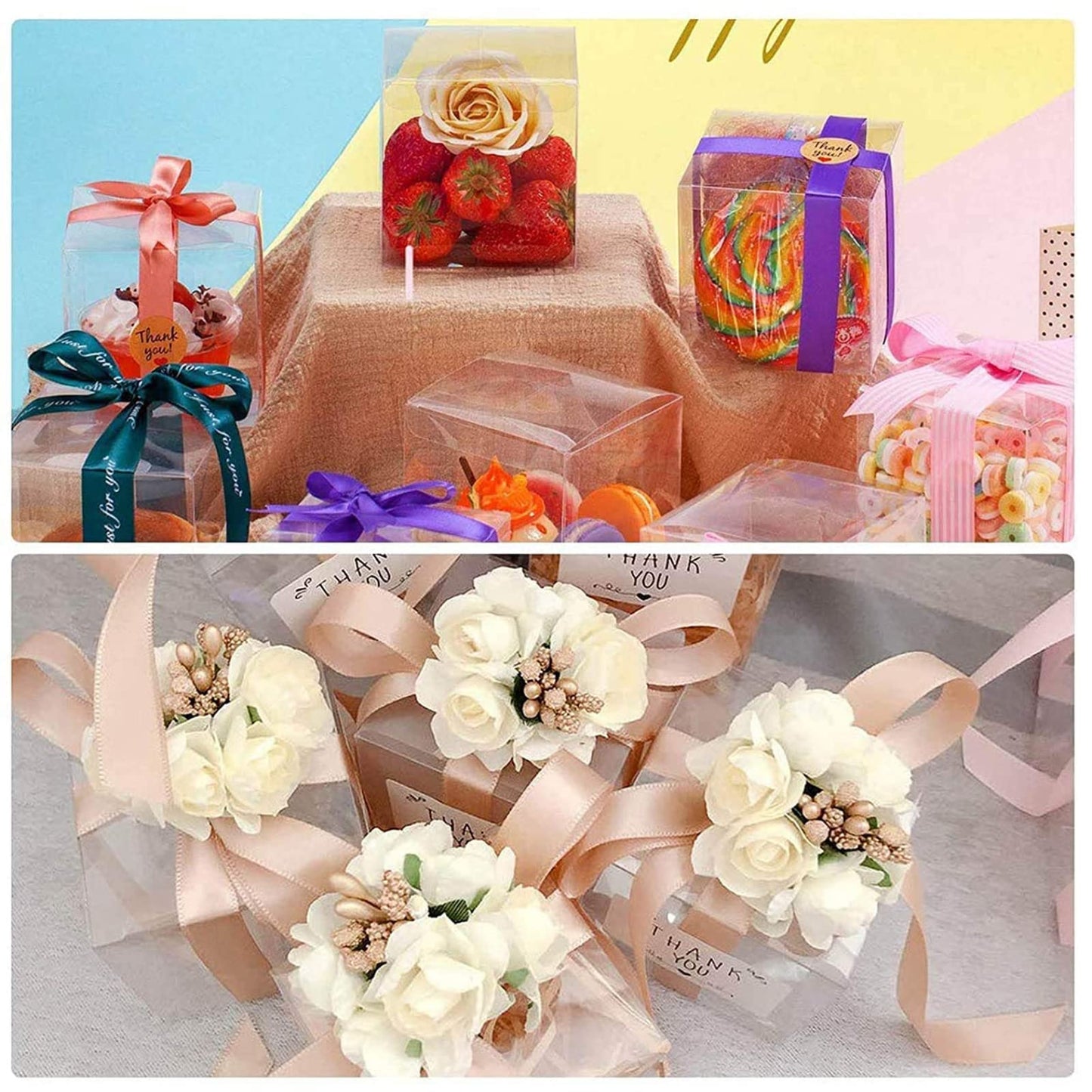 100Pcs Clear Favor Boxes, 2 x 2 x 2 Inch PET Transparent Cube Gift Boxes, Small Plastic Treat Box for Wedding Birthday Christmas New Year Party, Party Favours