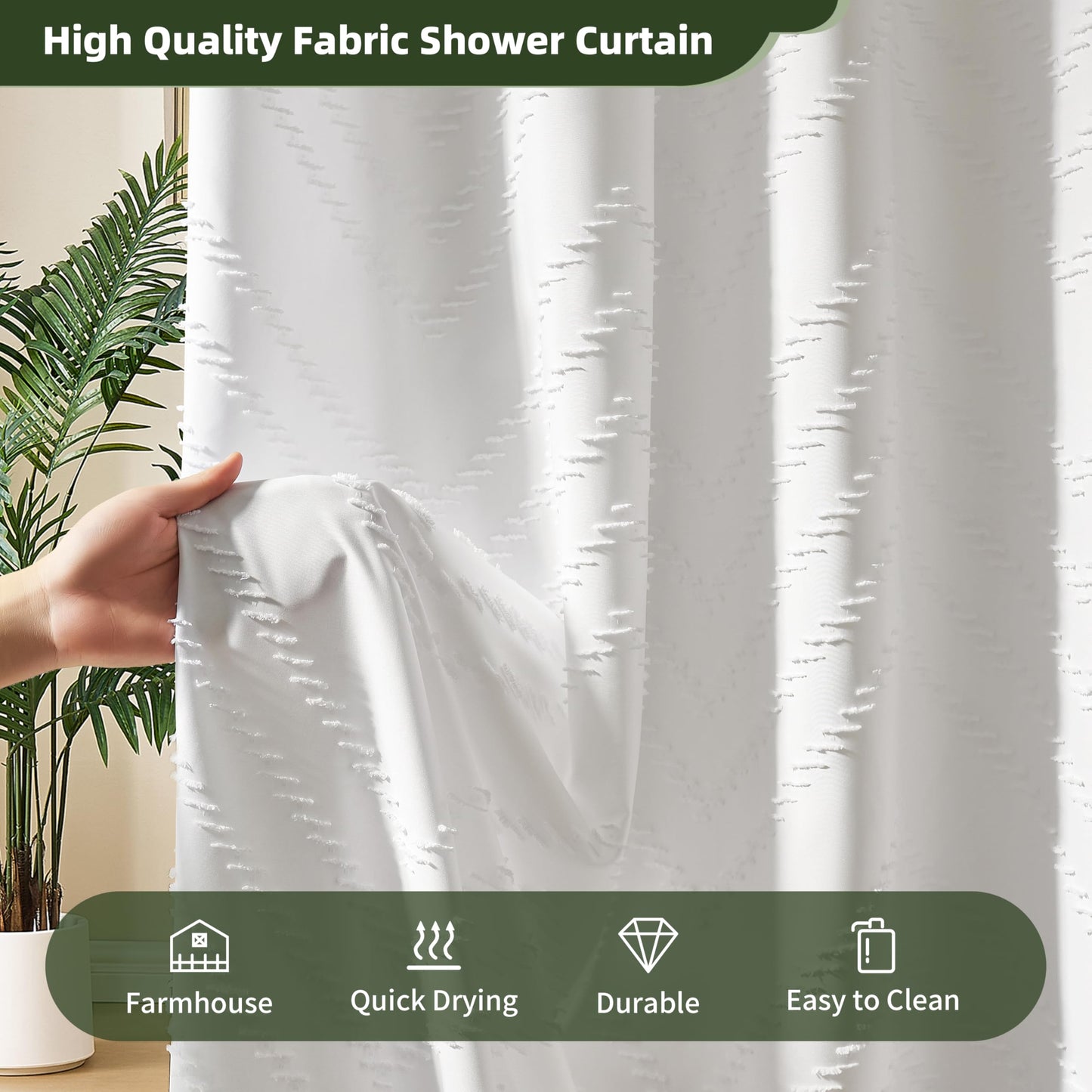 Boho Shower Curtain White Tassel Woven Fabric Shower Curtain Modern Farmhouse Textured Tufted Chevron Striped Minimalist Bathroom Hotel 72 x 72 White