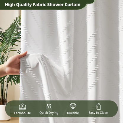Boho Shower Curtain White Tassel Woven Fabric Shower Curtain Modern Farmhouse Textured Tufted Chevron Striped Minimalist Bathroom Hotel 72 x 72 White