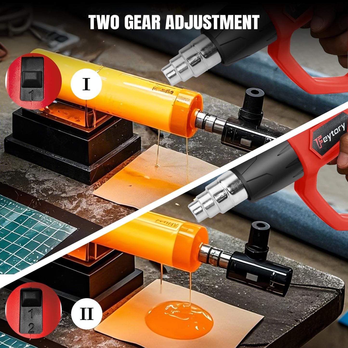 Heat Gun 2000W Hot Air Gun with 2 Temperature Settings 300℃ & 600℃, Dual Air Flow Heat Guns Kit with 4 Type Nozzles and Overload Protection, Great for DIY Crafts Removing Paint Bending PVC Pipe