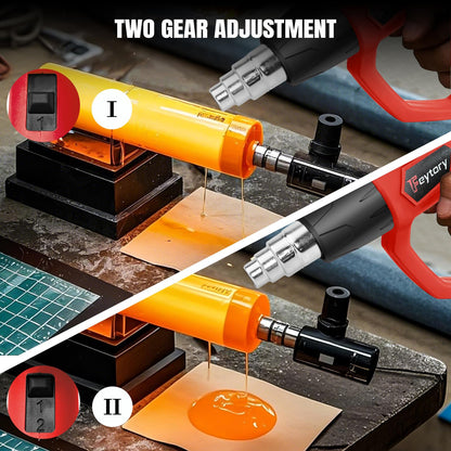 Heat Gun 2000W Hot Air Gun with 2 Temperature Settings 300℃ & 600℃, Dual Air Flow Heat Guns Kit with 4 Type Nozzles and Overload Protection, Great for DIY Crafts Removing Paint Bending PVC Pipe