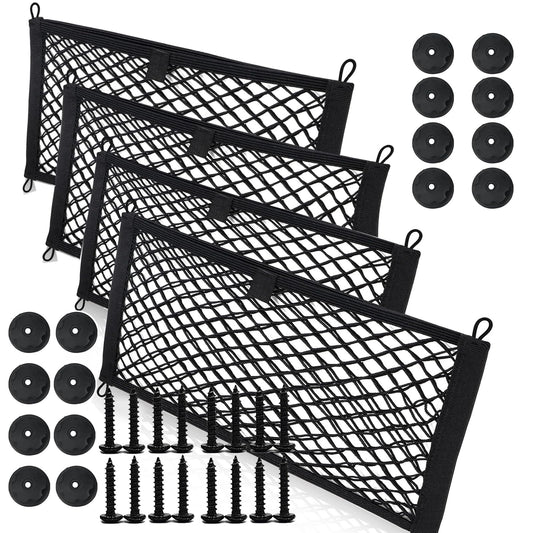 4 Pack Car Storage Net Bag (23.6 * 9.8inch),Nylon Net Double Layer Elastic,Large Mesh Cargo Net for Trunk, RV, Boats Storage Mesh Pocket Net with Mounting Screw and Builtin Hooks