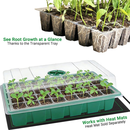 5 Pack Seed Starter Trays with Ventilation Holes - Reusable Seedling Starter Kit for Vegetables, Herbs, Flowers - Plant Germination & Seed Starting (40 Cells Per Tray, Total 200 Cells), Green