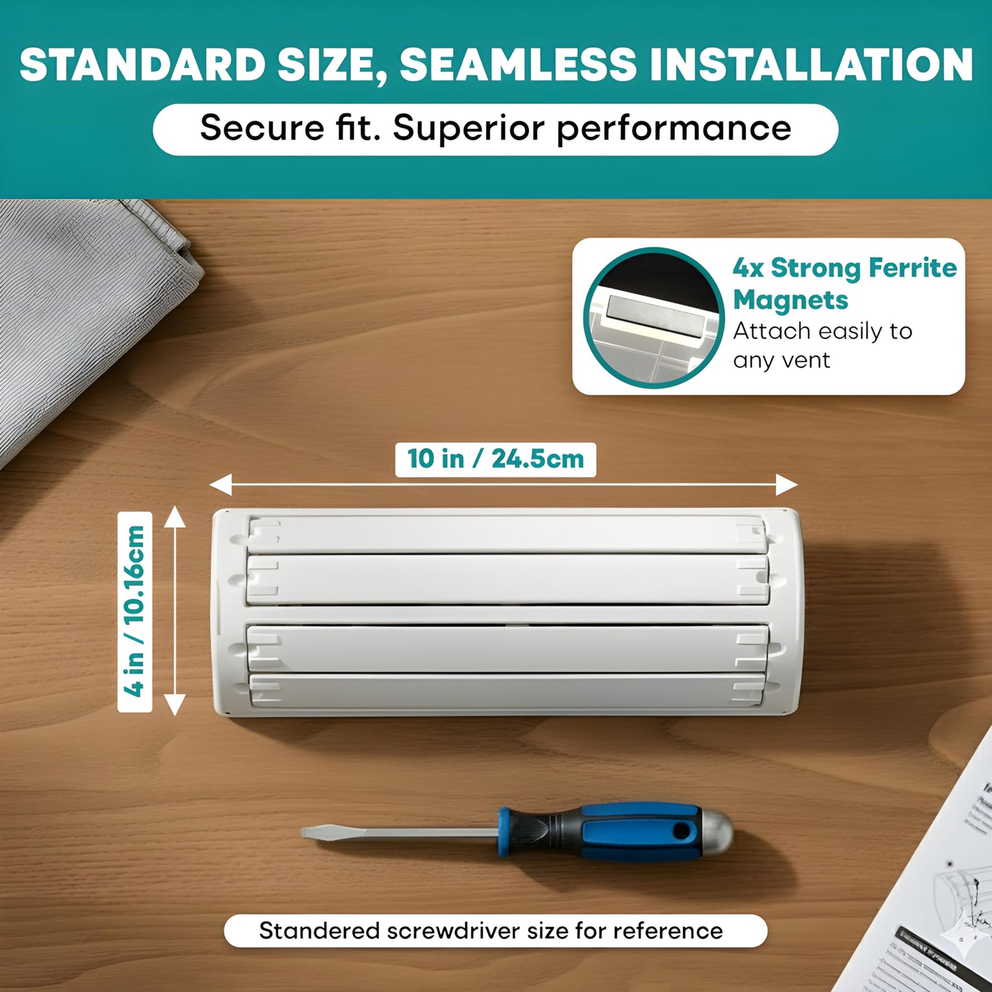 Air Vent Deflector with 6-Way Multi-Directional Airflow - 10x4", 2-Pack Heat Register Cover: Magnetic Vent Covers for Home Floor, Air Conditioner Deflector, Heater Diverter for Wall, Ceiling, AC Duct