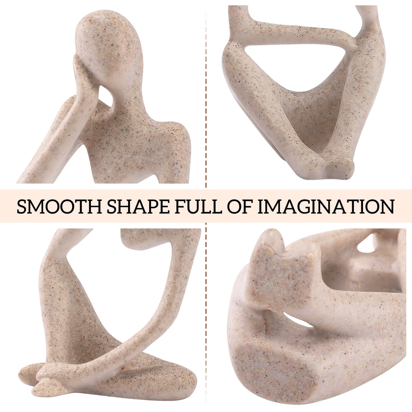 Winshall Home Decor Accents, Resin Thinker Statue Decor 3 PCS, Abstract Bookshelf Decor, Decorative Sculpture for Office,Book Shelf, Figurines Home Decor Accents (Sandstone)