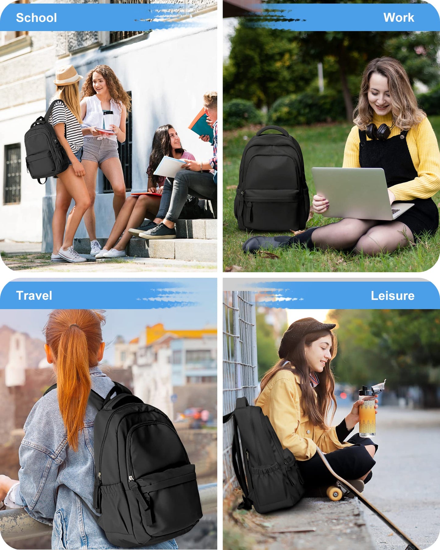 Backpack for School Black Women College High School Bag for Girls Teen Boys Book Bag Casual Travel Laptop Backpacks for Men