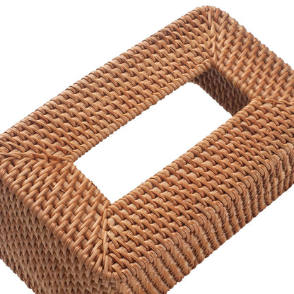 Rattan Tissue Box Cover, Rectanglar Hand Woven Wicker Tissue Holder, Boho Decorative Woven Facial Tissue Holder on Table and Bathroom, 26x15.5x10.5cm, Natural