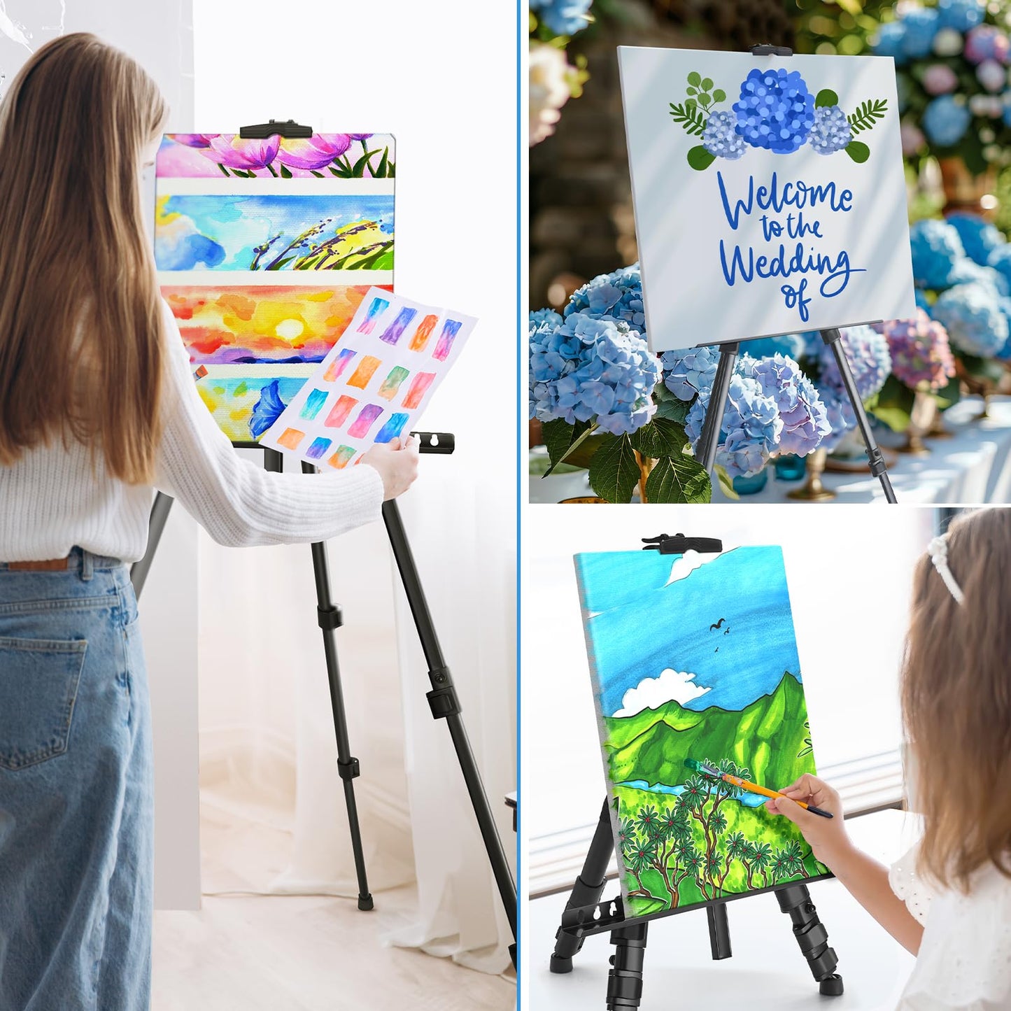 66" Artist Easel, Ohuhu Aluminum Field Easel Stand with Bag for Table-Top/Floor, Black Art Easels with Adjustable Height from 21" to 66" Back to School Art Supplies Great Gift for Student Children