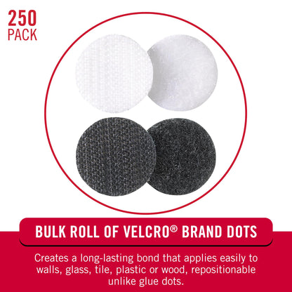 VELCRO Brand Dots with Adhesive | 250 Sets White and Black Assorted | Preschool Classroom Must Haves | Sticky Back Circles Perfect for Teachers | 1/2 Inch Round Tape (VEL-40031-USA)