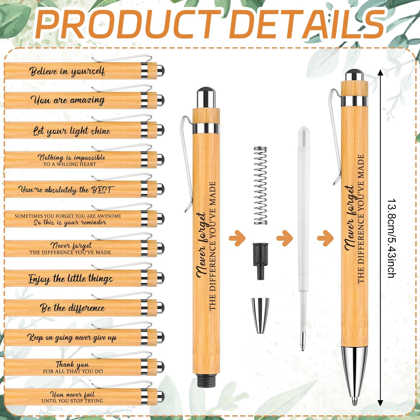 36 Set Employee Appreciation Gifts Thank You Wood Bamboo Pens with Thank You Bookmark Cards Motivational Quote Pen Inspirational Cards for Teacher Coworker Volunteer Nurse Office School Party Supplies