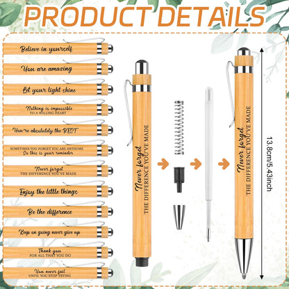 36 Set Employee Appreciation Gifts Thank You Wood Bamboo Pens with Thank You Bookmark Cards Motivational Quote Pen Inspirational Cards for Teacher Coworker Volunteer Nurse Office School Party Supplies
