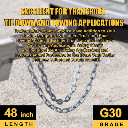 AYMMIC Trailer Hitch Safety Chain, Trailer Accessories, 1/4" Forged Loose-Leaf Chain with U-Shaped Safety Grapple, 48"*1/4" Safety Chain G30 (Pack of 2) Brand: AYMMIC