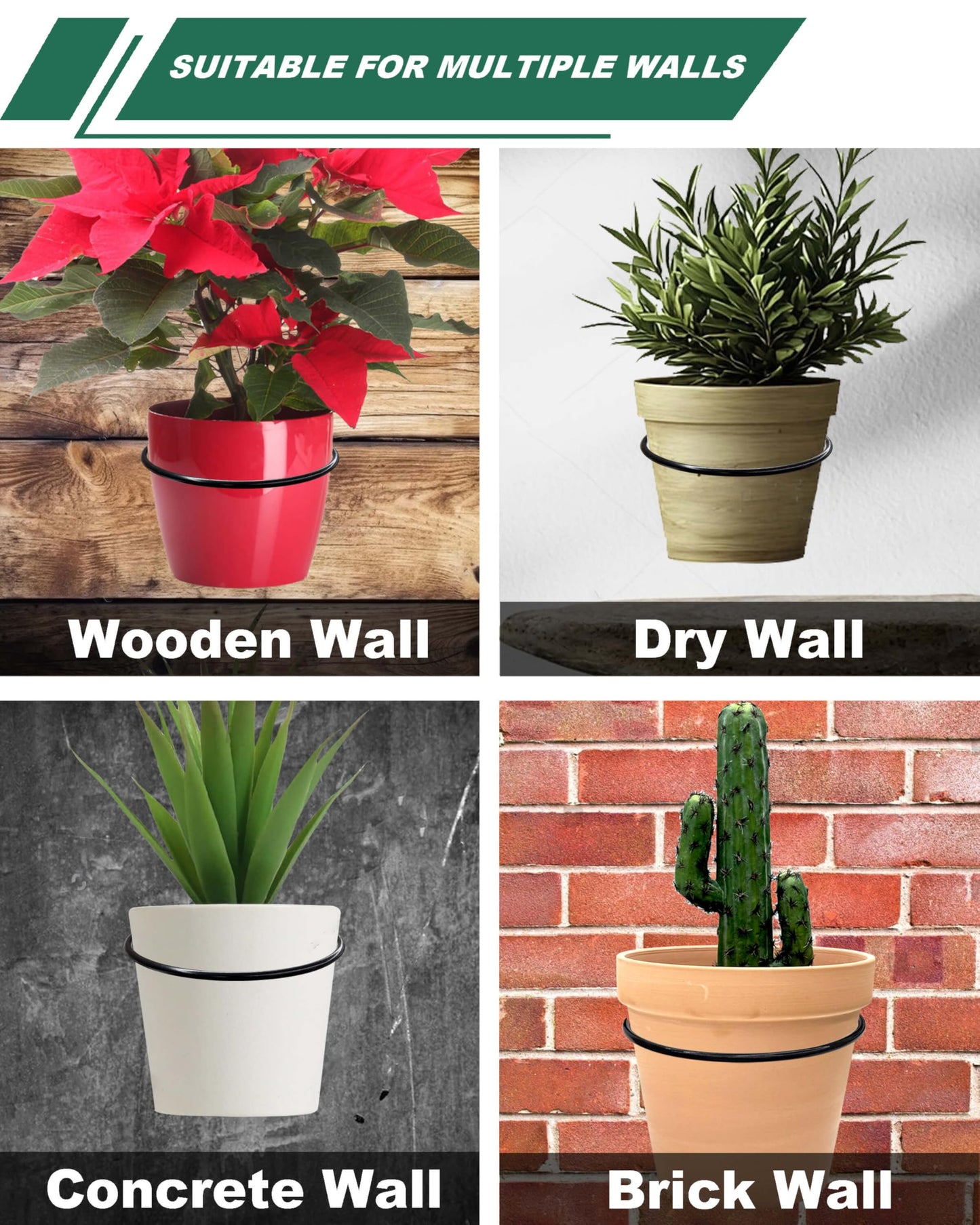 vensovo 6 Inch Metal Wall Mounted Plant Holder - 6 Pack Flower Pot Hanger Rings, Wall Planter Ring Holders Bracket Hooks Heavy Duty for Indoor and Outdoor Decor