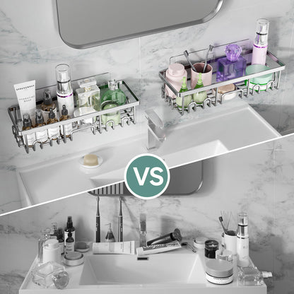 Veken Large Capacity Shower Caddy 3-Pack, No Drilling Adhesive Rack with Soap Holder, Rustproof & Waterproof Shelves, Bathroom Organizers and Storage, Wall-Mounted Kitchen & Home Decor, Silver
