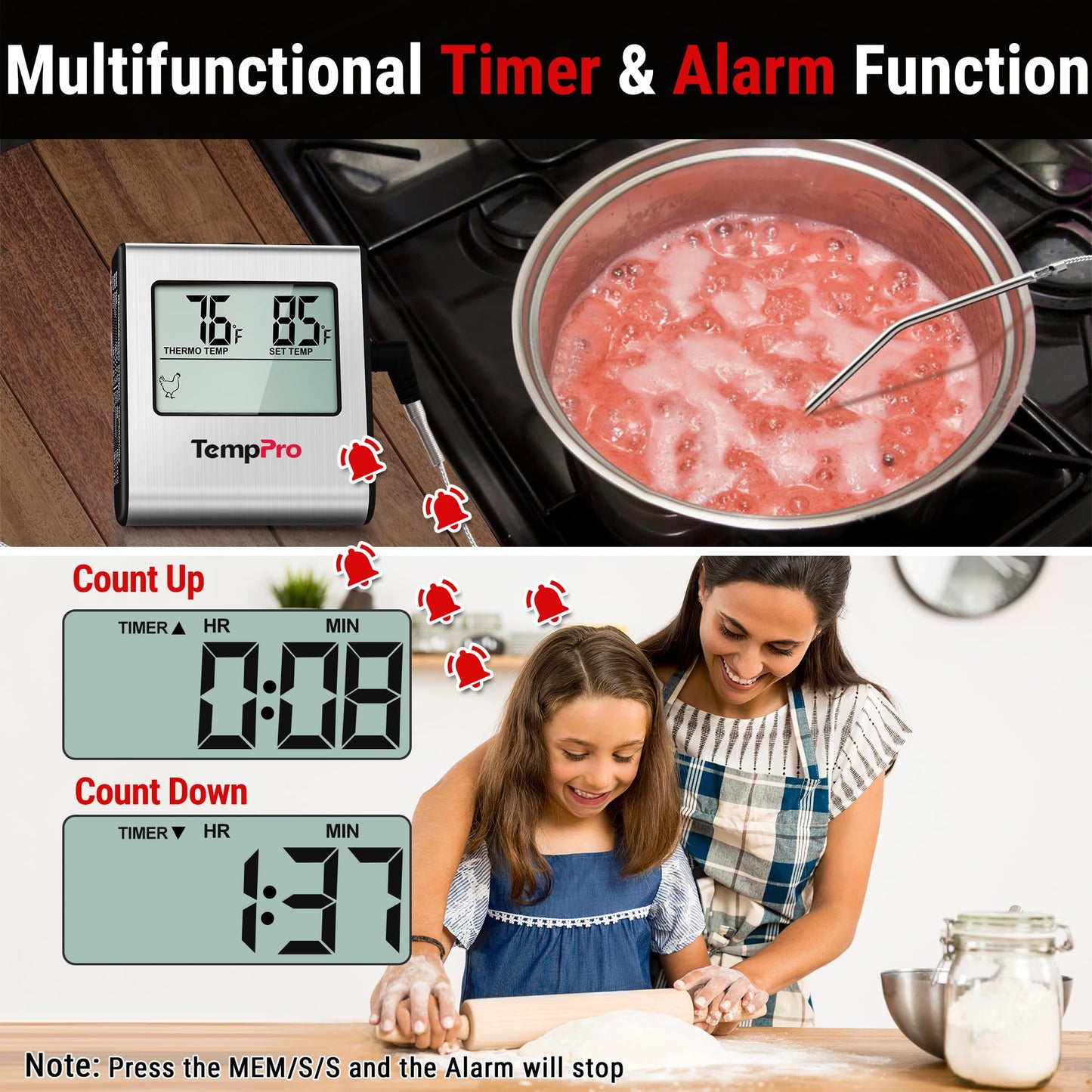 ThermoPro TP-16 Meat Thermometer with Stainless Steel Probe for Indoor Outdoor Use, Digital Cooking Thermometer for Grill, Barbecue, Oven, Smoker, Candy