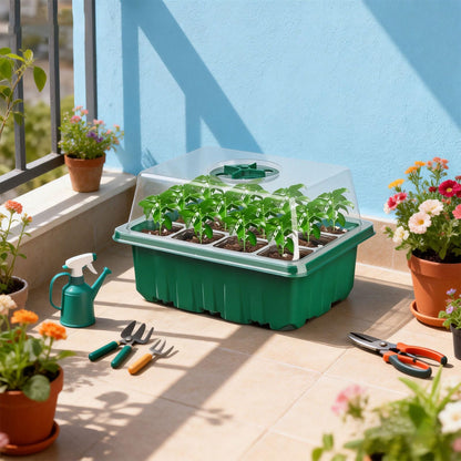 Seed Trays, 10 Pack Plant Seed Starter Tray with Humidity Domes, 120 Cells Total + Planting Tools & Labels, Reusable Indoor Seedling Germination Kit