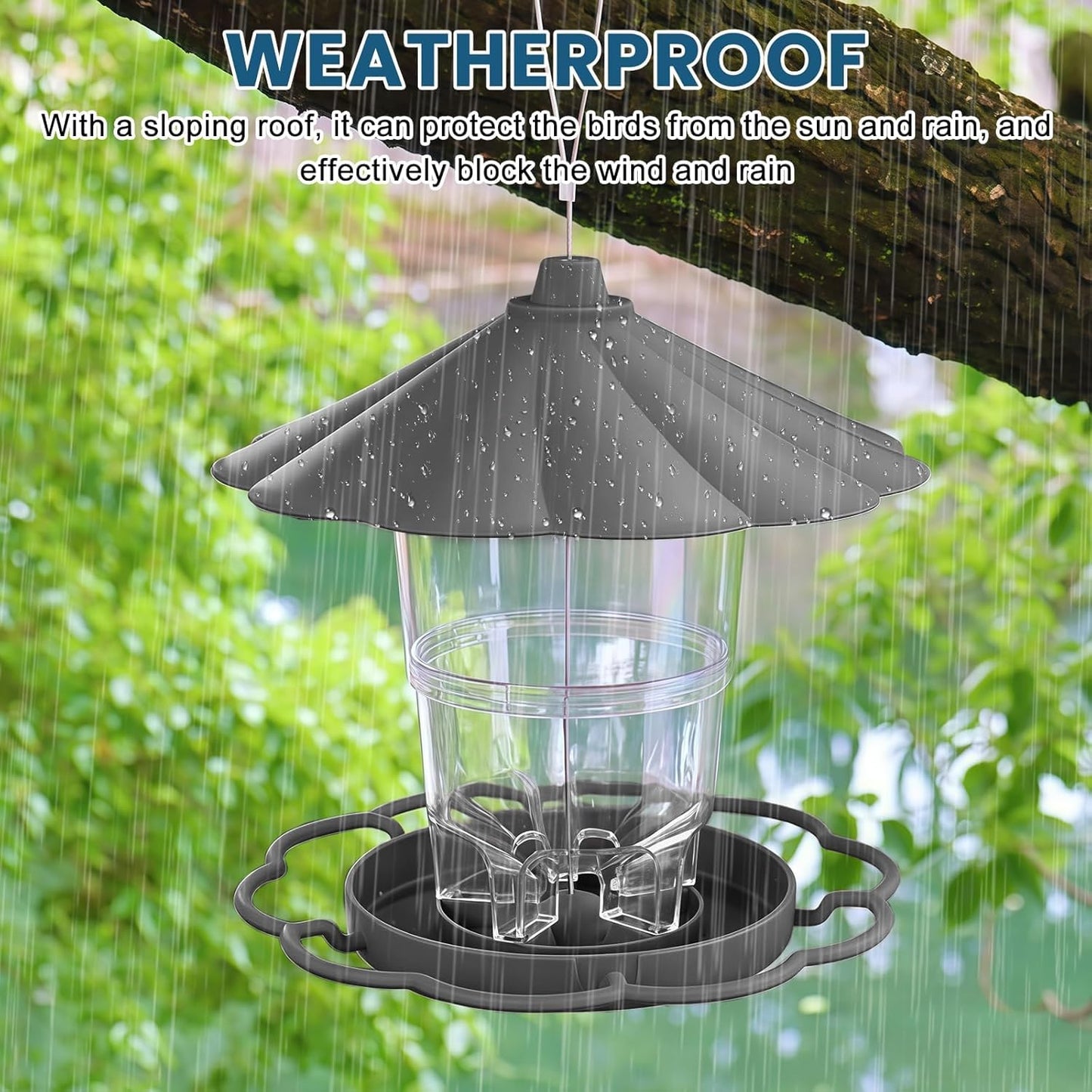 Bird Feeders for Outdoors, Hanging Bird Feeder, Transparent Feeding Station for All Year Rooms, Grey