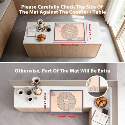 Sapid Extra Thick Silicone Pastry Mat Non-slip with Measurements for Non-stick Silicone Baking Mat Extra Large, Dough Rolling, Pie Crust, Kneading Mats, Countertop, Placement Mats (24inch x 36inch, Gray)