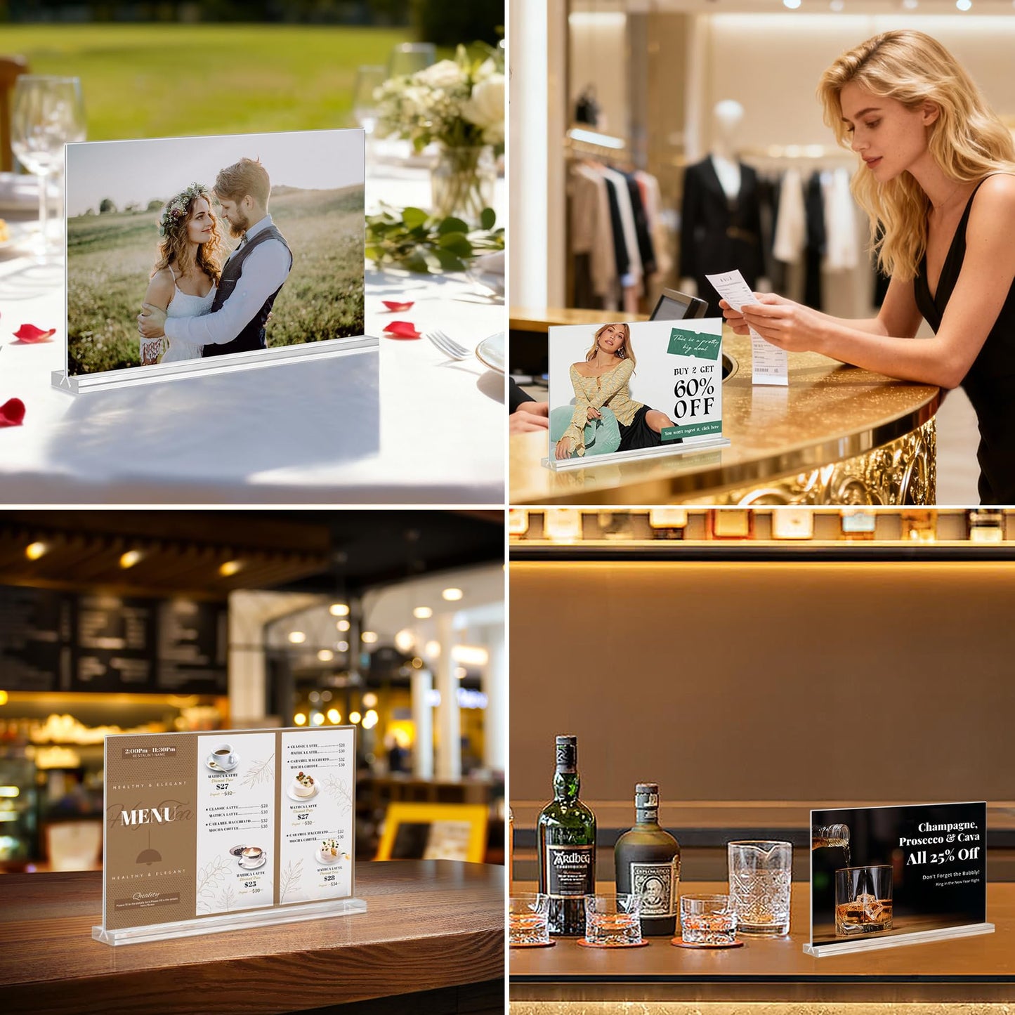 Acrylic Sign Holder 7x5 Horizontal, 6 Pack Double Sided Clear Table Menu Display,Table Top Picture Frame Plastic Stand, Suitable for Restaurants, Office, Store, Fair