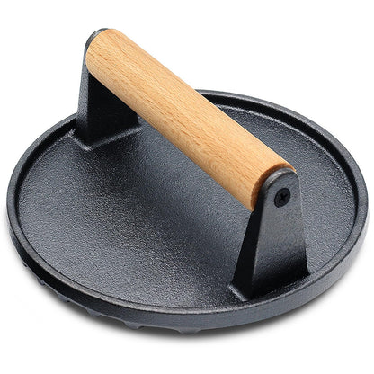Smash Burger Press, Heavy-Duty Cast Iron Hamburger Grill Press with Heat Resistant Wooden Handle Hamburger Patty Maker Bacon Sandwich Round Meat Press, 7inch