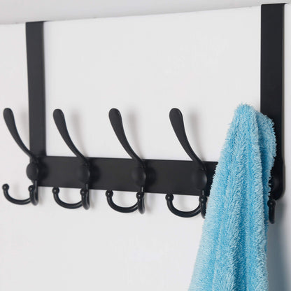 SKOLOO Over The Door Hook 5 Tri Hooks, Stainless Steel Heavy Duty Over Door Hook for Hanging Coats Clothes Towels, Over Door Hanger for Bathroom Bedroom, Black