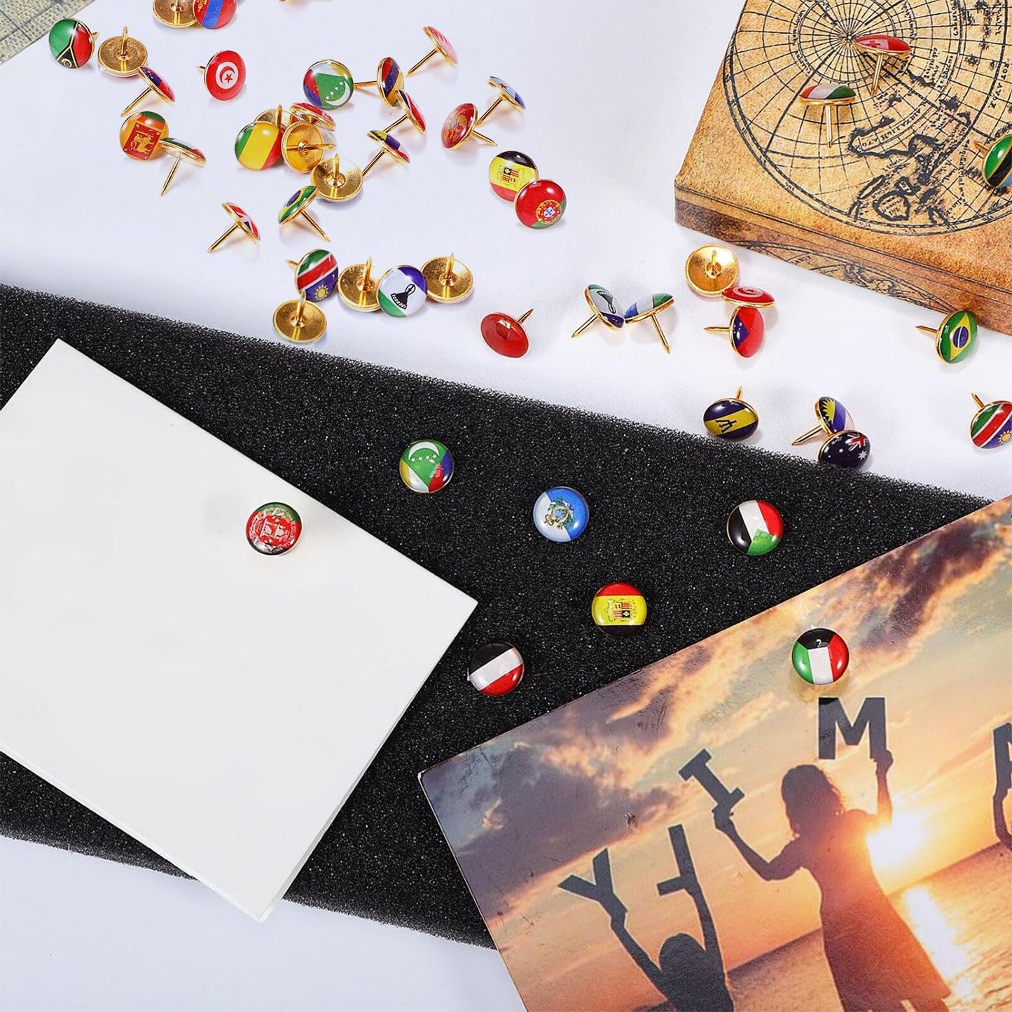 291 Pcs Country Flag Push Pins, National Flag Pin Thumb Tacks Cork Board Pin, Map Pins Cute Decorative Push Pins for Home Office Classroom Bulletin Board Travel World Map