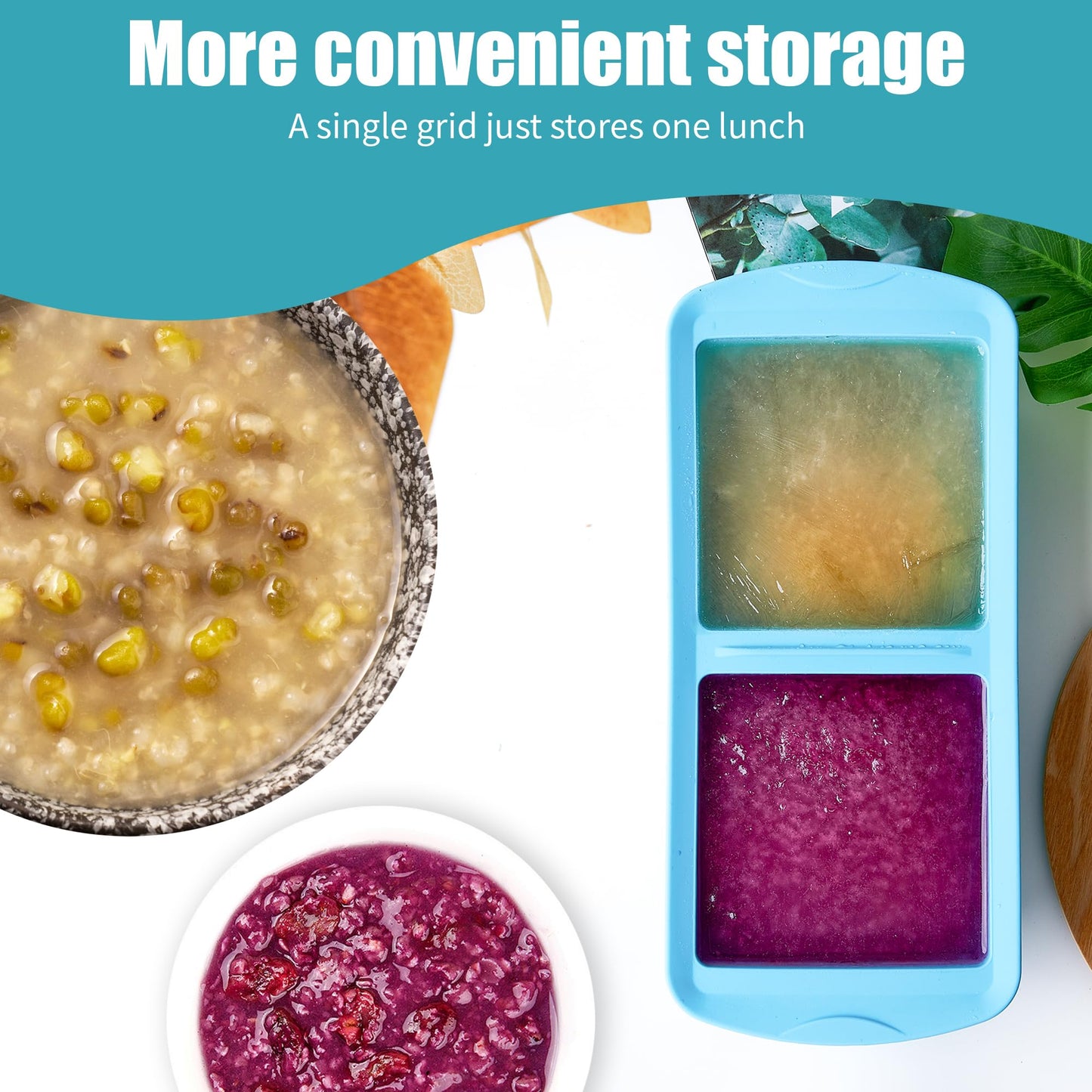 WENQING Silicone Freezer Tray with Lid 2 Pack Silicone Freezer Molds - Large Ice Cube Tray - Makes 4 Perfect 2 Cup Portions Soup Cubes Meal Prep Containers- Oven & Dishwasher Safe