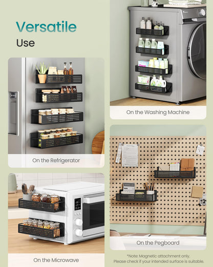 SONGMICS Set of 4 Spice Racks, 2 Large and 2 Small Kitchen Magnetic Shelves for Refrigerator, Microwave, Washing Machine, Spice Organizers, No Drilling Needed, Ink Black UKCS061B01