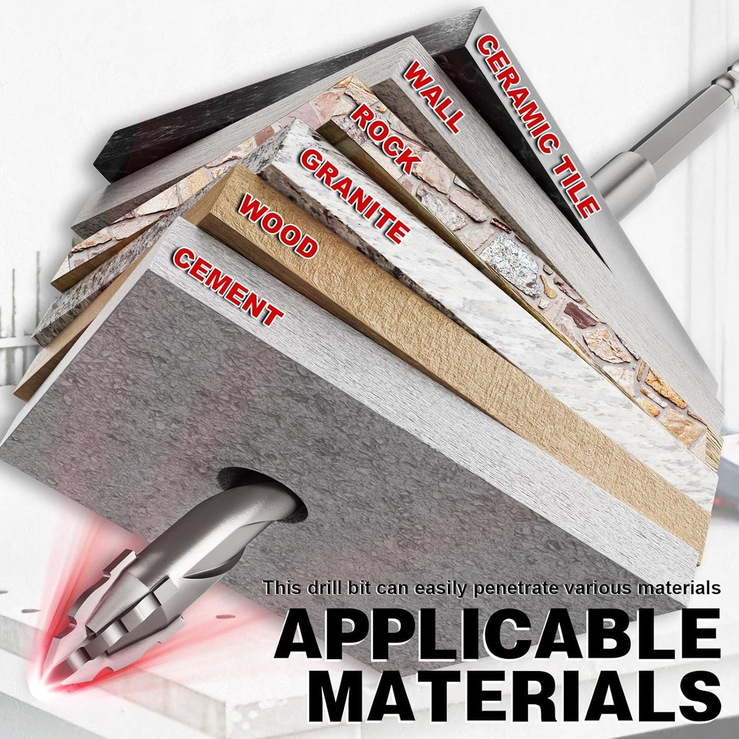 Upgraded Masonry Drill Bit Set 6''(152mm) Length,Serrated Concrete Drill bit Set - (3/16"-1/2") 10-Piece Professional Carbide Drill Bits for Concrete, Tile, Brick, Glass, Ceramic, Wood, and Plastic