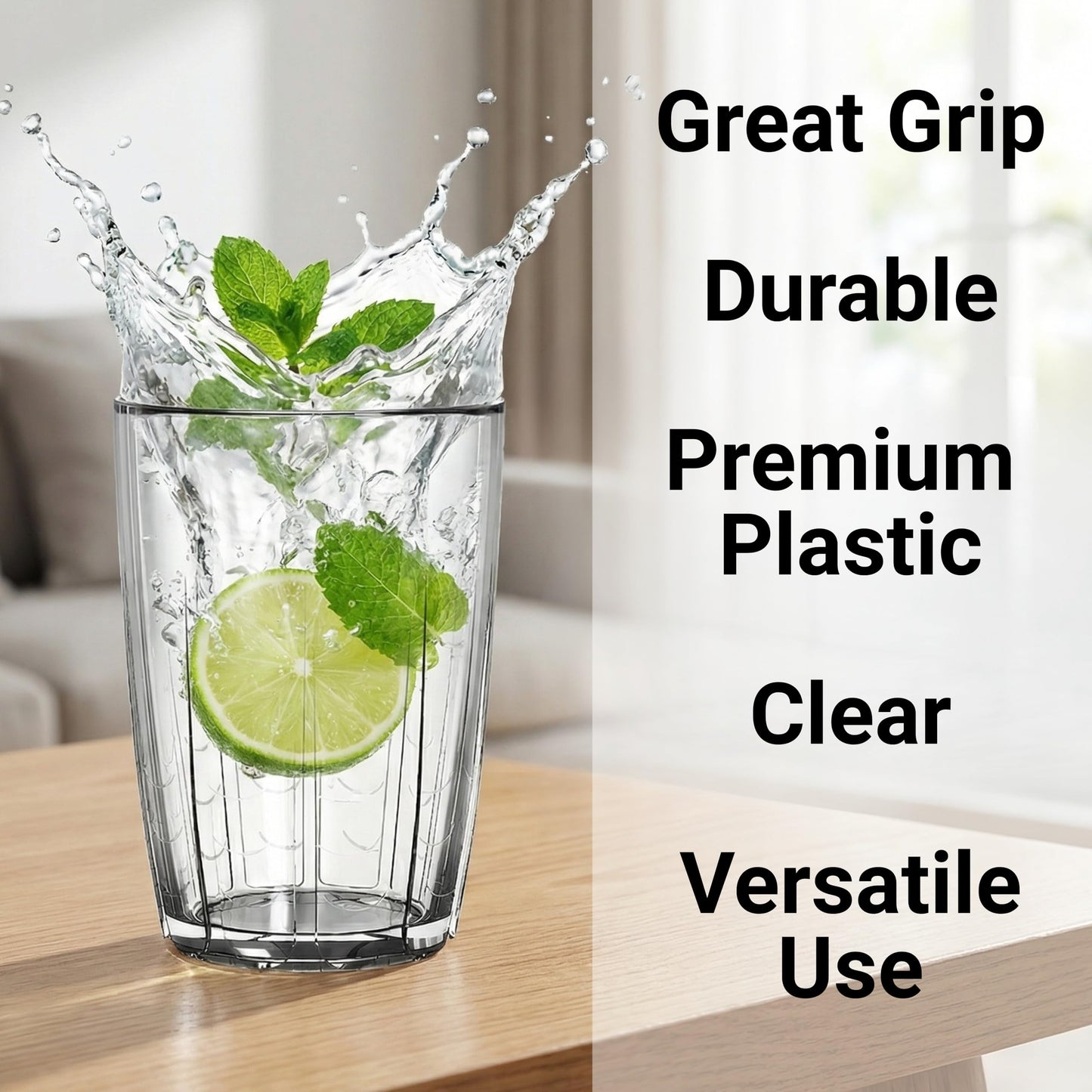 ZEAYEA Set of 6 Acrylic Drinking Cups, 14 oz Unbreakable Water Tumbler, Reusable Plastic Drinking Glasses, Stackable Beverage Tumbler for Juice, Lemonade, Ice Coffee, BPA-free, Dishwasher Safe