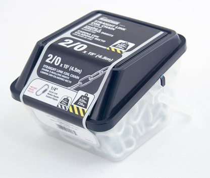 KingChain 519171 2/0 x 15 ft. Zinc-Plated Straight Link Coil Chain with 1/4-inch Quick Link, 520 lb. Safe Working Load, General Purpose Chain