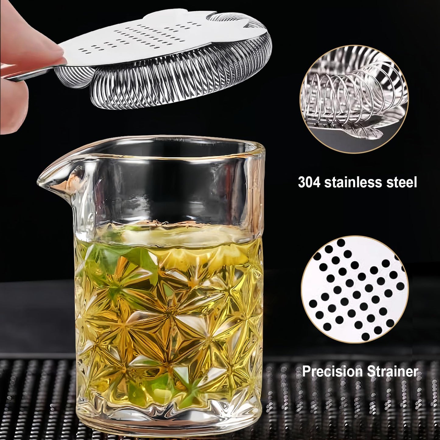 Carfeel 2 Piece Crystal Cocktail Mixing Glass Set with Hawthorne Strainer, Old Fashioned Mixing Glass